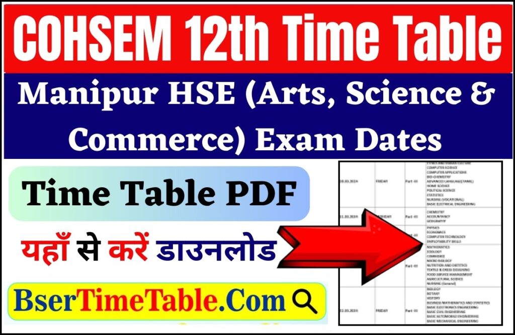 COHSEM 12th Time Table