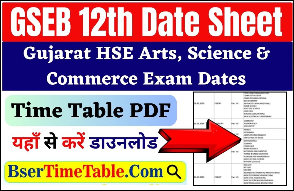 GSEB 12th Date Sheet