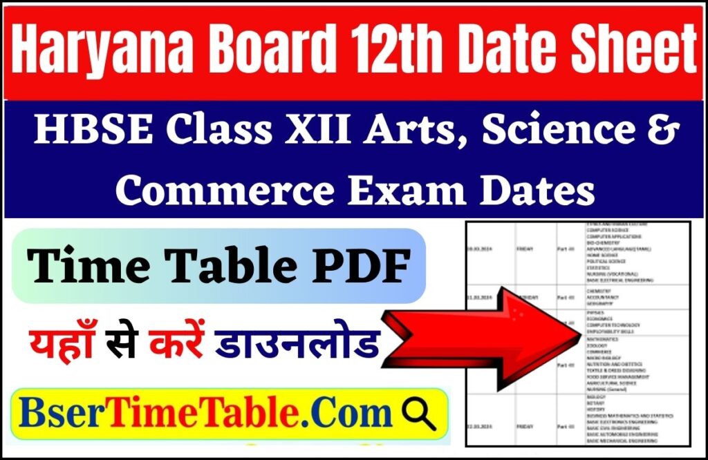 Haryana Board 12th Date Sheet