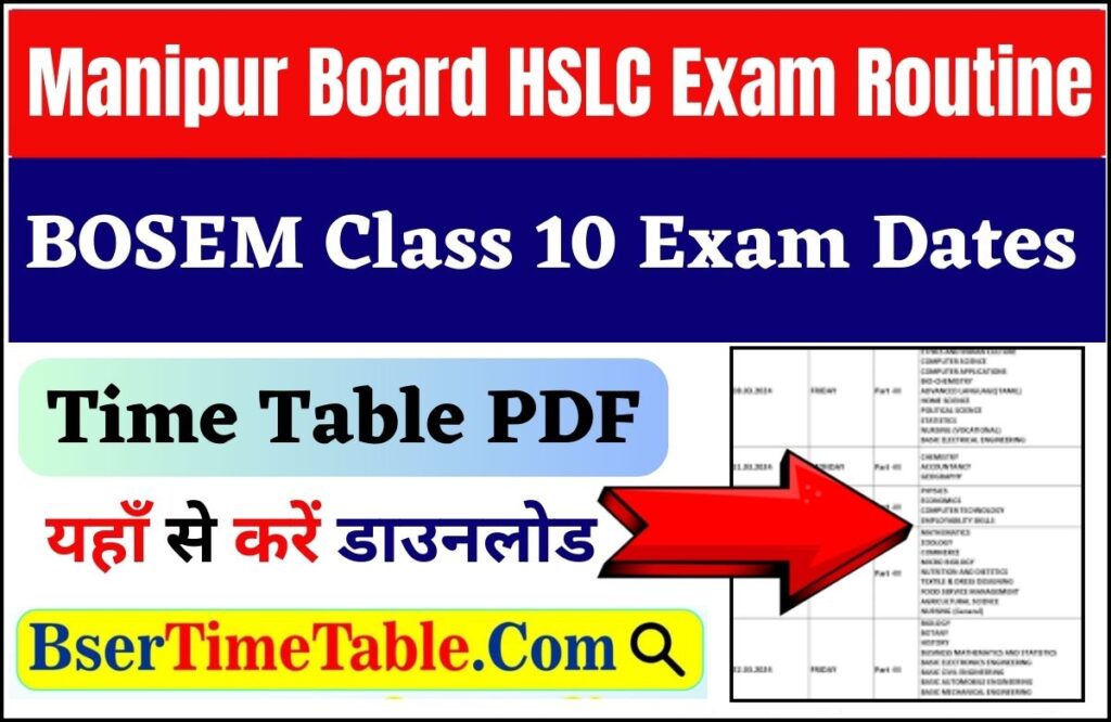 Manipur Board HSLC Exam Routine