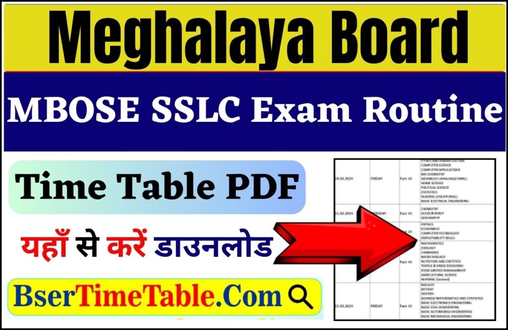 Meghalaya Board SSLC Time Table