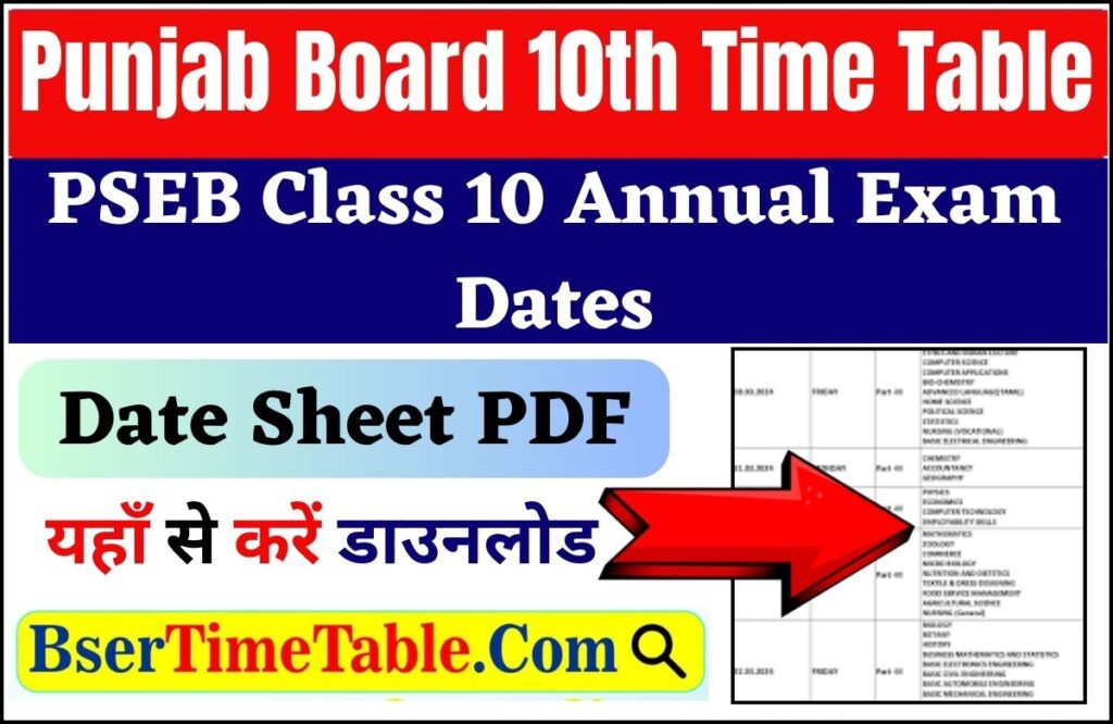 Punjab Board 10th Time Table