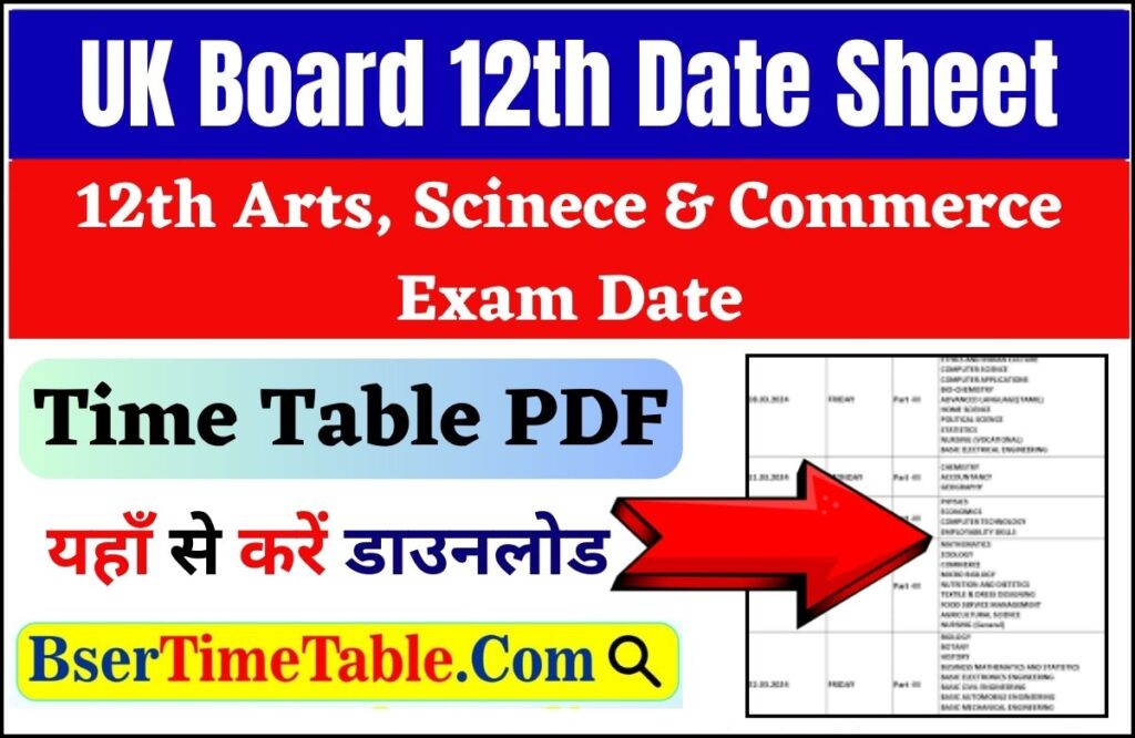 UBSE 12th Date Sheet